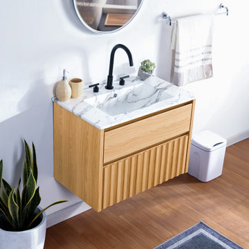 Sherwin Slat Modern Coastal 2-Drawer Wall Mounted Bath Vanity Cabinet Only (Sink Basin Not Included)